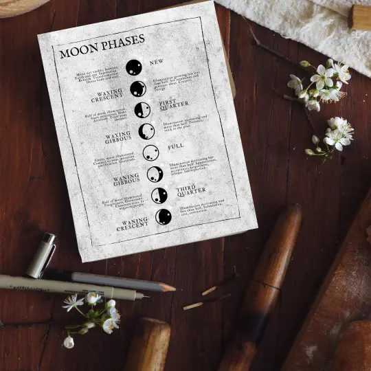 printable grimoire page printable book of shadows page bw lunar