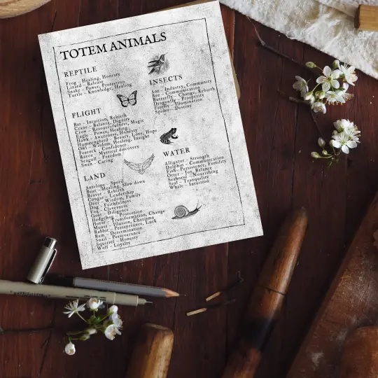 printable grimoire page printable book of shadows page bw totem animals