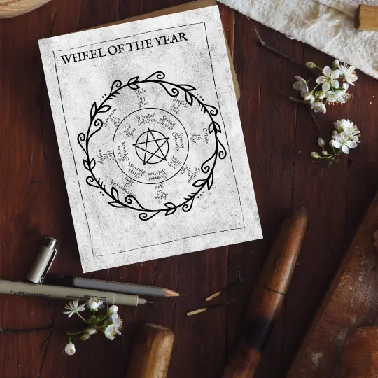 printable grimoire page printable book of shadows page bw wheel of the year
